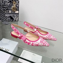 J'Adior Slingback Ballerina Flats Women Toile de Jouy Motif Cotton Rose - Dior Bag Outlet Official