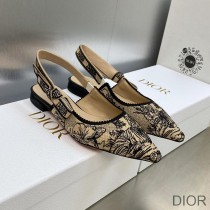 J'Adior Slingback Ballerina Flats Women Toile de Jouy Voyage Motif Cotton Beige - Dior Bag Outlet Official
