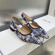J'Adior Slingback Ballerina Flats Women Toile de Jouy Voyage Motif Cotton Blue - Dior Bag Outlet Official