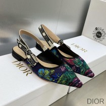 J'Adior Slingback Ballerina Flats Women Toile de Jouy Voyage Motif Cotton Multi Blue - Dior Bag Outlet Official