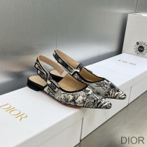 J'Adior Slingback Ballerina Flats Women Toile de Jouy Voyage Motif Cotton White - Dior Bag Outlet Official