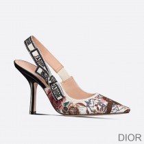 J'Adior Slingback Pumps Women Jardin d'Hiver Motif Cotton White - Dior Bag Outlet Official