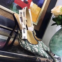 J'Adior Slingback Pumps Women Oblique Motif Canvas Green - Dior Bag Outlet Official