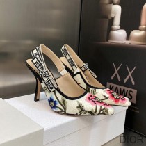 J'Adior Slingback Pumps Women Petites Fleurs Motif Cotton White - Dior Bag Outlet Official