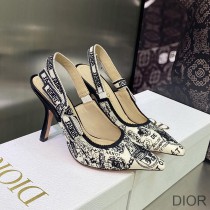 J'Adior Slingback Pumps Women Plan de Paris Motif Cotton White - Dior Bag Outlet Official
