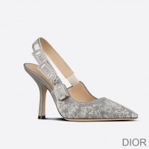 J'Adior Slingback Pumps Women Toile de Jouy Motif Cotton Grey - Dior Bag Outlet Official