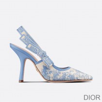 J'Adior Slingback Pumps Women Toile de Jouy Motif Cotton Sky Blue - Dior Bag Outlet Official
