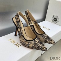 J'Adior Slingback Pumps Women Toile de Jouy Voyage Motif Cotton Beige - Dior Bag Outlet Official