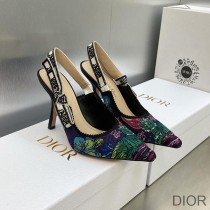 J'Adior Slingback Pumps Women Toile de Jouy Voyage Motif Cotton Multi Blue - Dior Bag Outlet Official