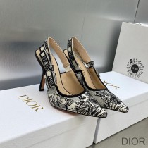 J'Adior Slingback Pumps Women Toile de Jouy Voyage Motif Cotton White - Dior Bag Outlet Official