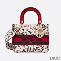 Medium Lady D-lite Bag Dioramour Graffiti Motif Canvas White - Dior Bag Outlet Official