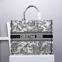 Dior Book Tote Black Toile de Jouy Flowers Embroidery