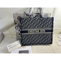 Dior Book Tote in Ecru and Blue Dior Oblique Embroidery