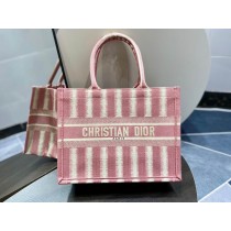 Dior Book Tote In Vertical Stripe Embroidery Pink