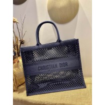 Dior Book Tote Mesh Embroidery Navy Blue