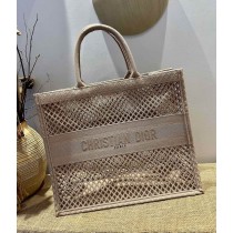 Dior Book Tote Mesh Embroidery Powder Pink