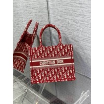Dior Book Tote Red Dior Oblique Embroidery