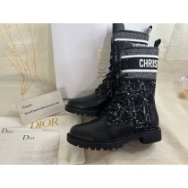 Dior D-Major Ankle Boot Black Calfskin with Black and White Cannage Tweed