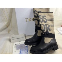 Dior D-Major Boot Warm Taupe Technical Canvas with Black Miss Dior Graffiti Print and Black Calfskin
