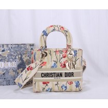 Dior Lady D-Lite Beige Multicolor Dior Hibiscus Metallic Thread Embroidery