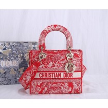 Dior Lady D-Lite Red Toile de Jouy Reverse Embroidery