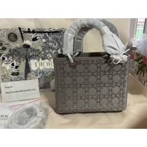 Dior Lady Dior Bag 24CM Strass Cannage Satin Grey