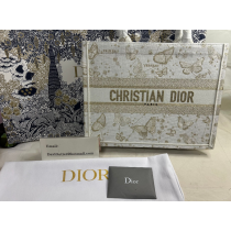 Dior Medium Book Tote Butterfly Embroidery White Gold