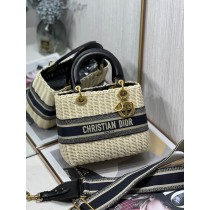 Dior basket bags - Dior Medium Lady Bag Natural Wicker and Blue Dior Oblique Jacquard