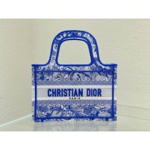 Dior Mini Book Tote 23CM Fluorescent Blue Embroidered