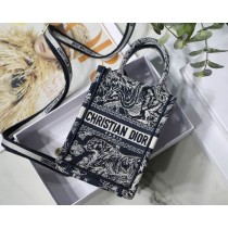 Dior Mini Vertical Dior Book Tote Blue Toile de Jouy Reverse Embroidery