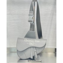 Dior Saddle Bag Dior 1947 Embossed Grained Calfskin Gray