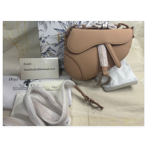 Dior Saddle Bag with Strap Grained Calfskin Powder Pink