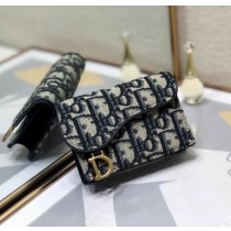 Dior Saddle Flap Card Holder Blue Dior Oblique Jacquard