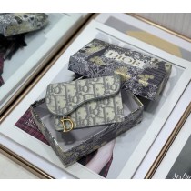 Dior Saddle Flap Card Holder Gray Dior Oblique Jacquard