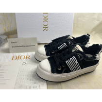 Dior Walk'n'Dior Platform Sneaker Black and White Fringed Cotton Canvas with Dior Graphique Motif