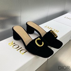 C'est Dior Heeled Slides Women Velvet Black - Dior Bag Outlet Official