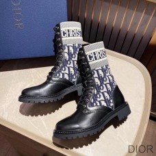 Christian Dior Bag Outlet For Sale Christian Dior D-Major Ankle Boots Women Calfskin and Oblique Fabric Black/Blue - Dior Bag Outlet Official