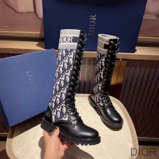 Christian Dior Bag Outlet For Sale Christian Dior D-Major Boots Women Calfskin and Oblique Fabric Black/Blue - Dior Bag Outlet Official