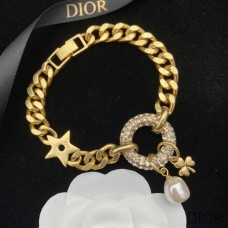 Dior 30 Montaigne Bracelet Metal, White Crystals With A White Resin Pearl Gold - Dior Bag Outlet Official
