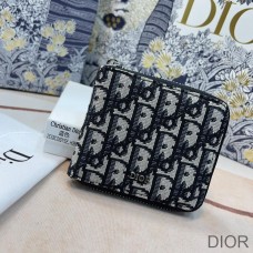 Dior Zipped Wallet Oblique Motif Canvas Blue - Dior Bag Outlet Official