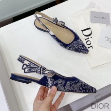 J'Adior Slingback Ballerina Flats Women Toile de Jouy Motif Cotton Blue - Dior Bag Outlet Official