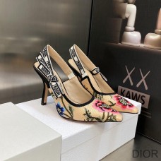 J'Adior Slingback Pumps Women Petites Fleurs Motif Cotton Khaki - Dior Bag Outlet Official