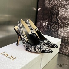 J'Adior Slingback Pumps Women Plan de Paris Motif Cotton Black - Dior Bag Outlet Official