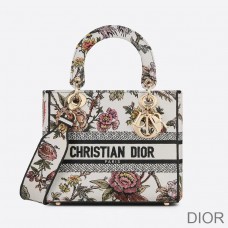 Medium Lady D-lite Bag Jardin Botanique Motif Canvass White - Dior Bag Outlet Official