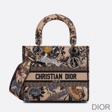 Medium Lady D-lite Bag Jardin d'Hiver Motif Canvas Beige - Dior Bag Outlet Official