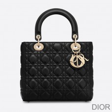 Medium Lady Dior Bag Cannage Lambskin Black/Gold - Dior Bag Outlet Official