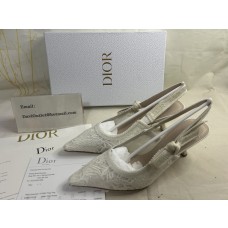 Dior J'Adior Slingback Pump 65mm Transparent Mesh Embroidered with White Dior Cabinet de la Mer Motif