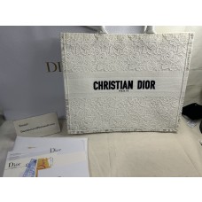 Dior Large Book Tote Floral Embroidery White Black