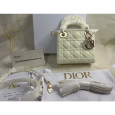 Dior Mini Lady Dior Bag Patent Cannage Calfskin White