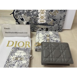 Dior Mini Lady Dior Gardenia Wallet Cannage Lambskin Grey